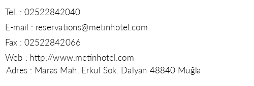Hotel Metin telefon numaralar, faks, e-mail, posta adresi ve iletiim bilgileri